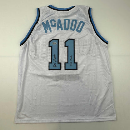 Autographed/Signed Bob McAdoo HOF 2000 Buffalo White Basketball Jersey Beckett BAS COA