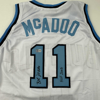 Autographed/Signed Bob McAdoo HOF 2000 Buffalo White Basketball Jersey Beckett BAS COA