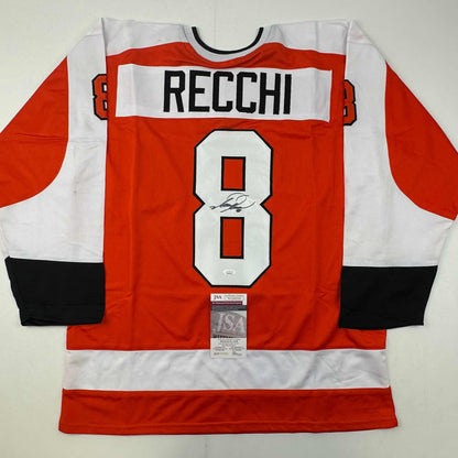 Autographed/Signed Mark Recchi Philadelphia Orange Hockey Jersey JSA COA
