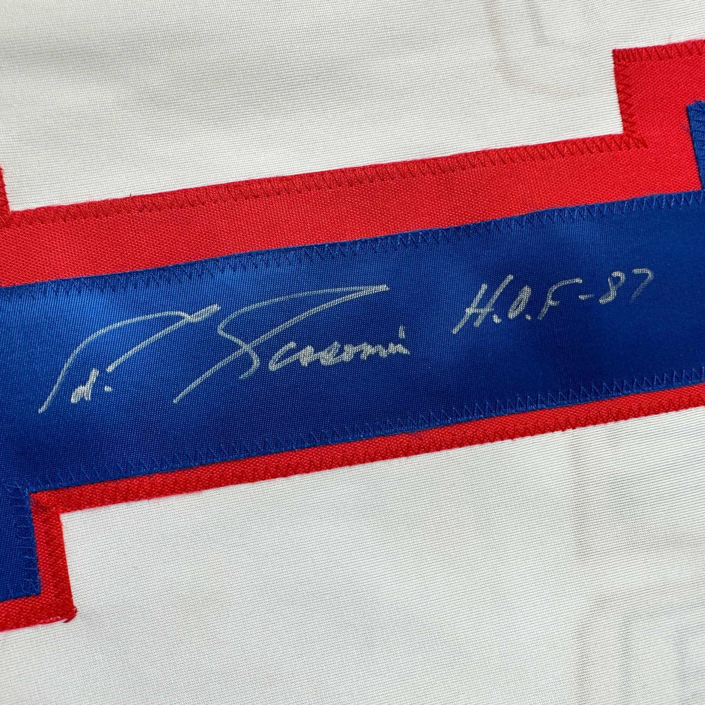 Autographed/Signed Eddie Giacomin HOF 87 New York White Hockey Jersey JSA COA