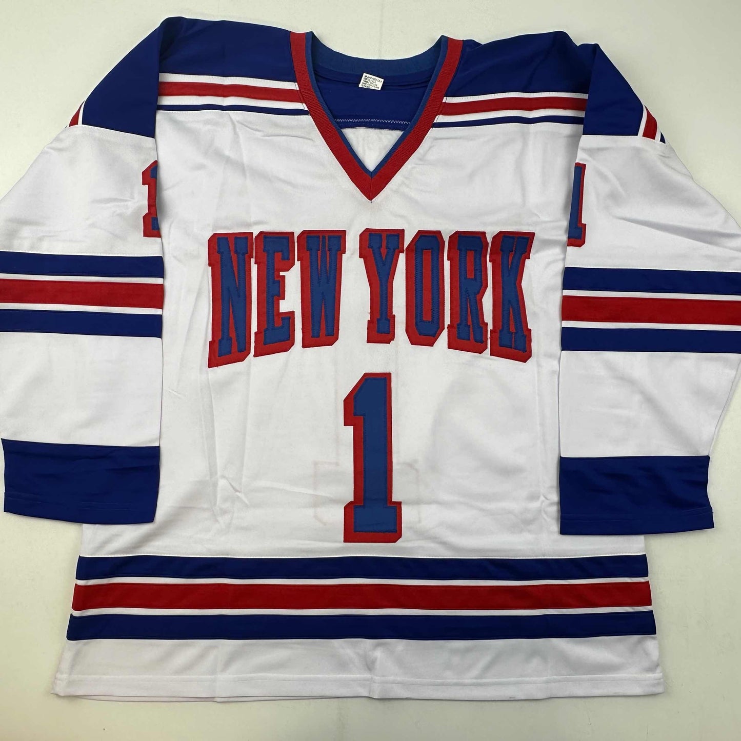 Autographed/Signed Eddie Giacomin HOF 87 New York White Hockey Jersey JSA COA