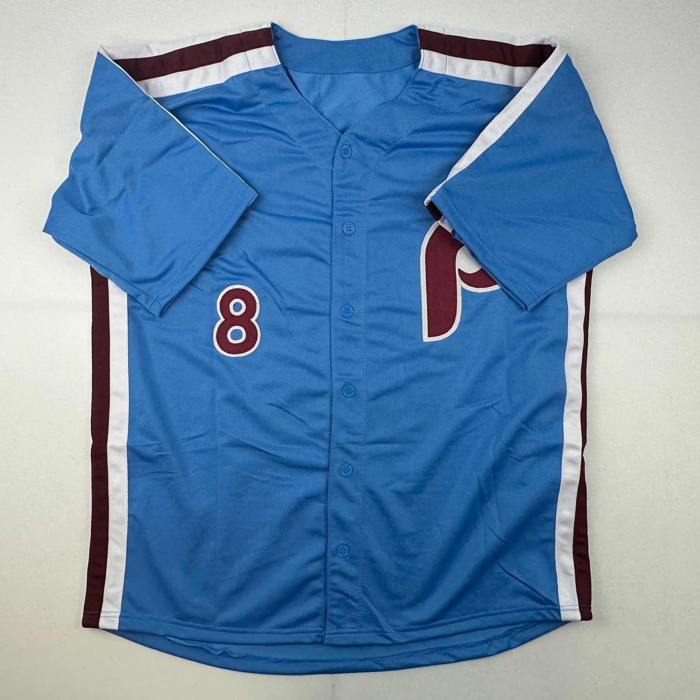 Autographed/Signed Bob Boone 80 WS Champs Philadelphia Retro Blue Baseball Jersey JSA COA