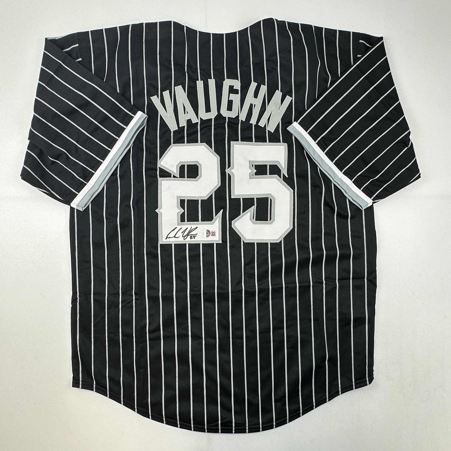 Autographed/Signed Andrew Vaughn Chicago Black Pinstripe City Edition Baseball Jersey Beckett BAS COA