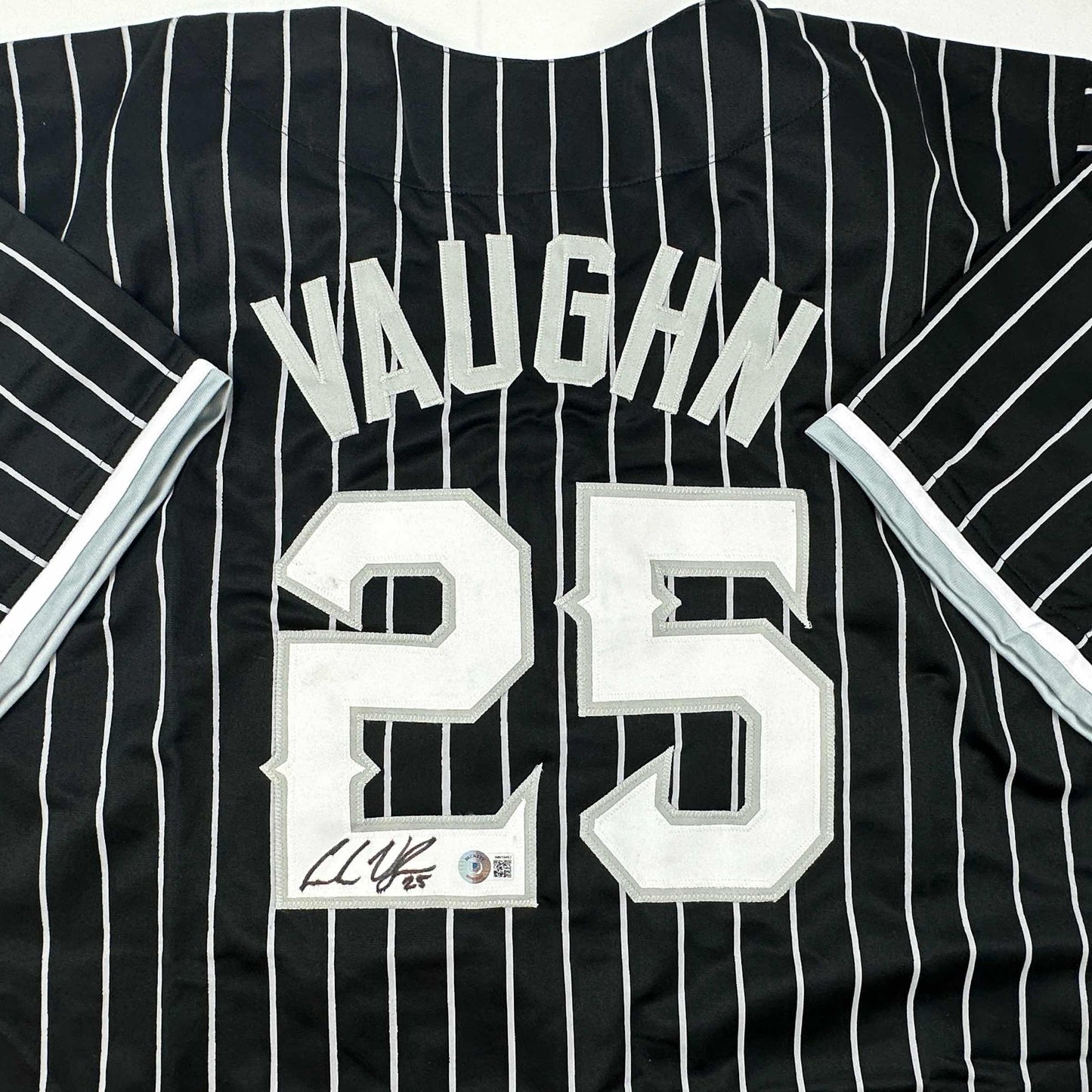 Autographed/Signed Andrew Vaughn Chicago Black Pinstripe City Edition Baseball Jersey Beckett BAS COA