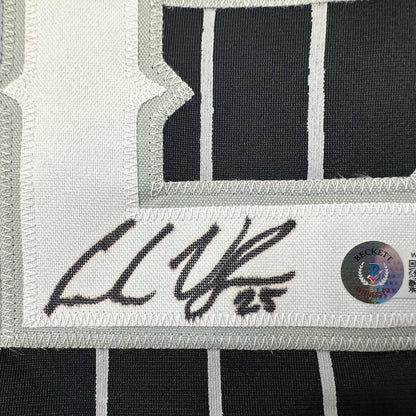 Autographed/Signed Andrew Vaughn Chicago Black Pinstripe City Edition Baseball Jersey Beckett BAS COA