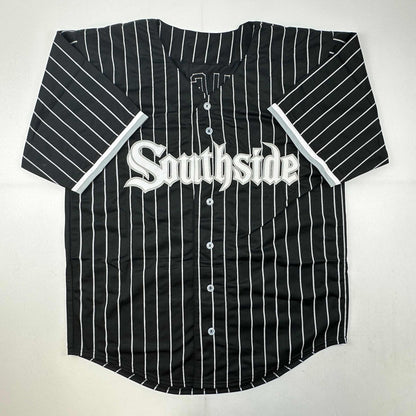 Autographed/Signed Andrew Vaughn Chicago Black Pinstripe City Edition Baseball Jersey Beckett BAS COA