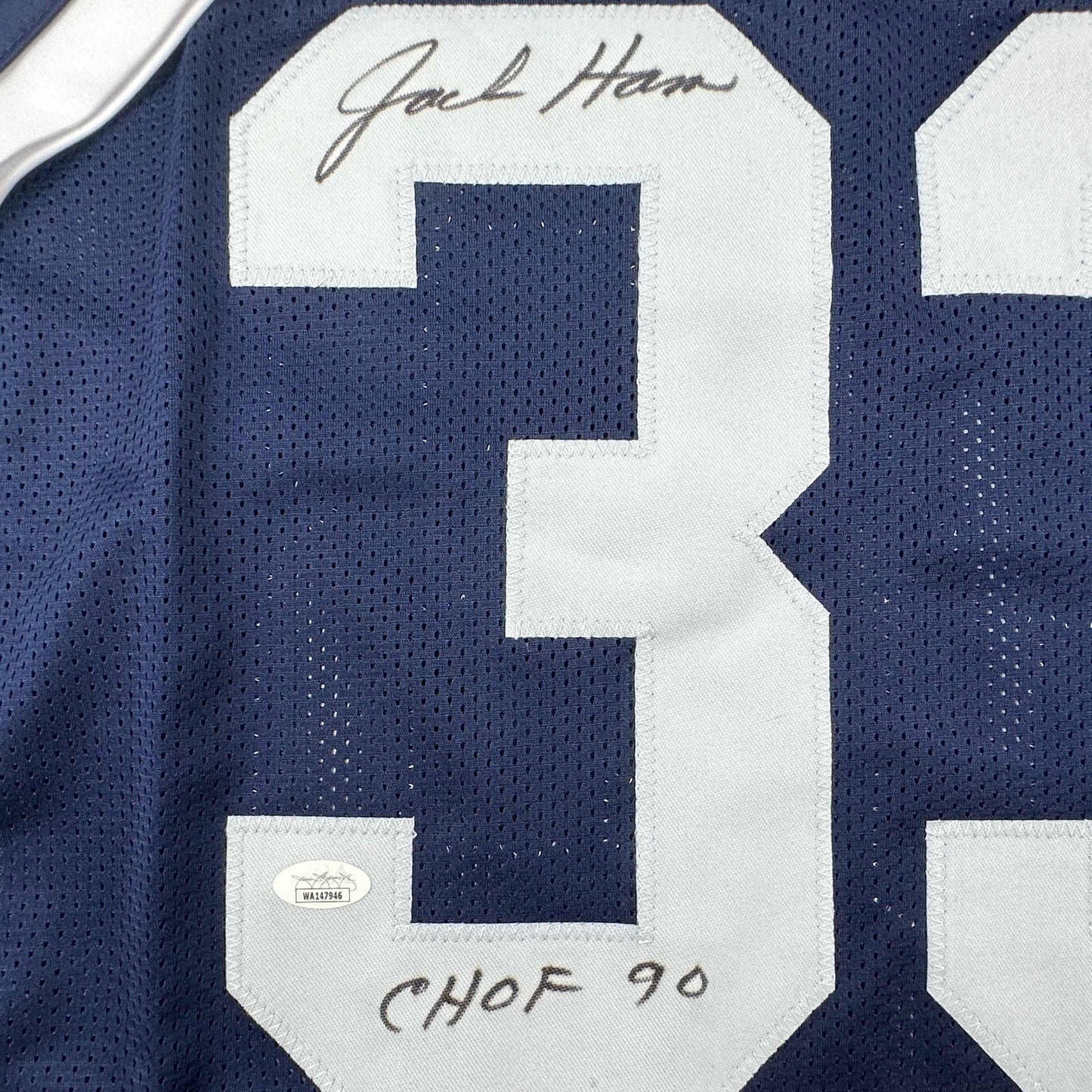 Autographed/Signed Jack Ham CHOF 90 Penn State Blue College Football Jersey JSA COA