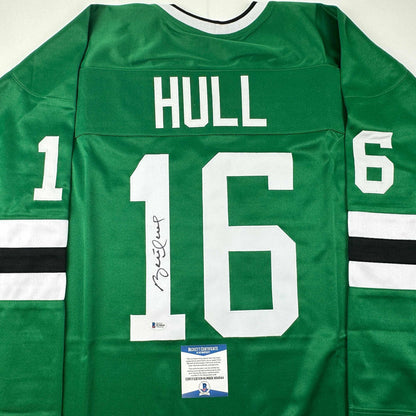 Autographed/Signed Brett Hull Dallas Green Hockey Jersey Beckett BAS COA