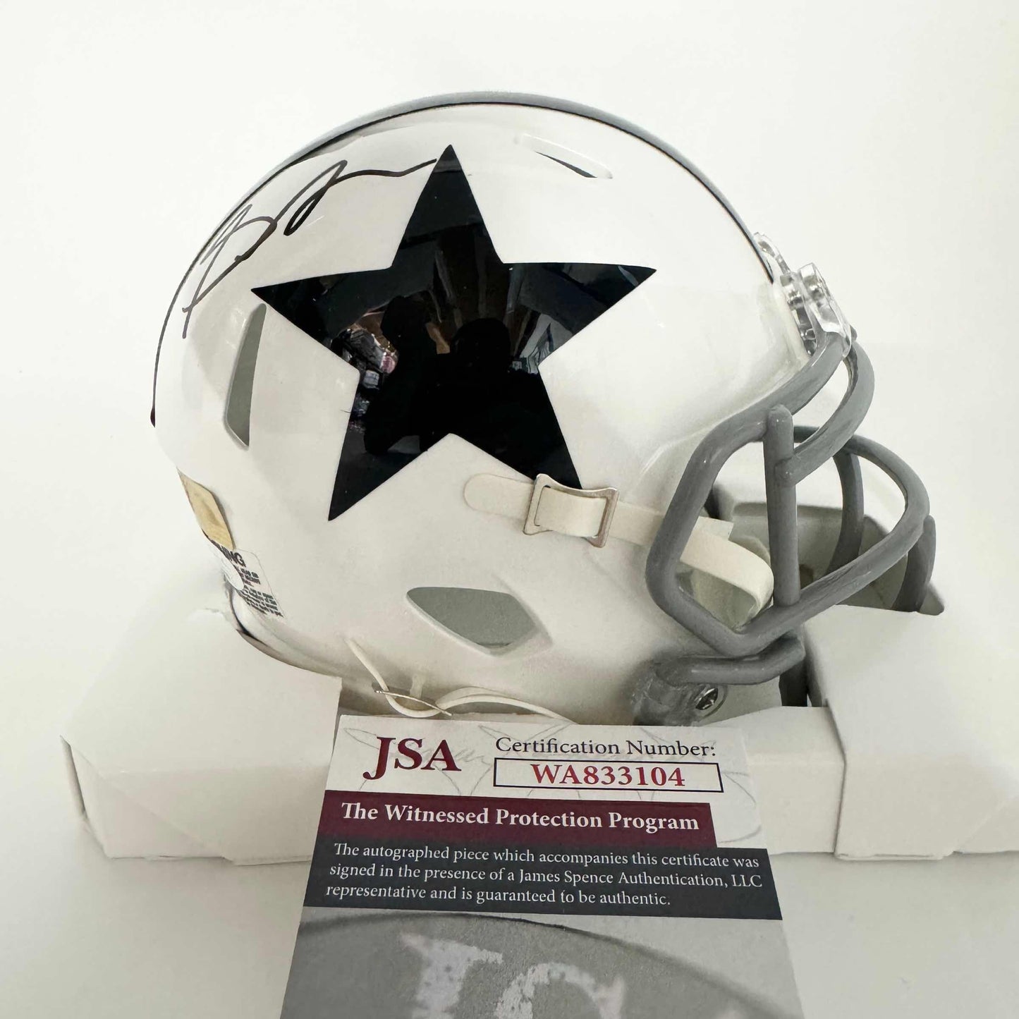 Autographed/Signed Stephon Gilmore Dallas Cowboys White Retro Mini Football Helmet JSA COA