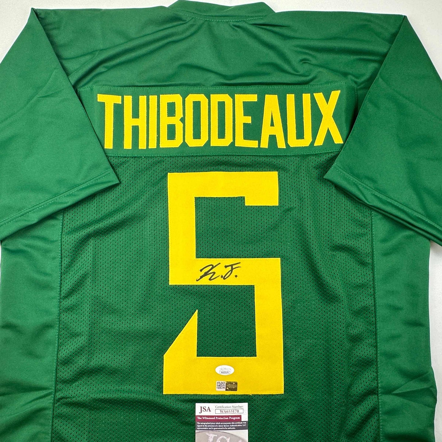 Autographed/Signed Kayvon Thibodeaux Oregon Green College Football Jersey JSA COA