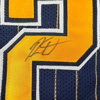 Autographed/Signed Ron Artest Metta World Peace Indiana Blue Pinstripe #23 Basketball Jersey Beckett BAS COA