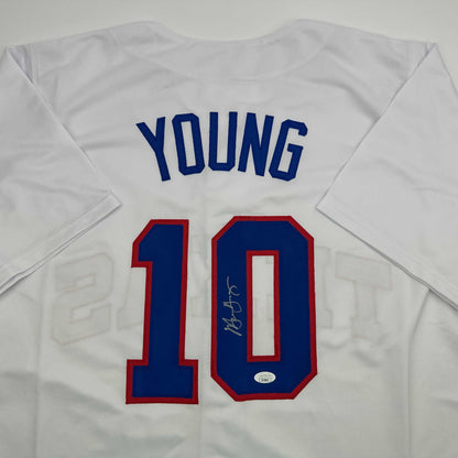 Autographed/Signed Michael Young Texas White Baseball Jersey JSA COA
