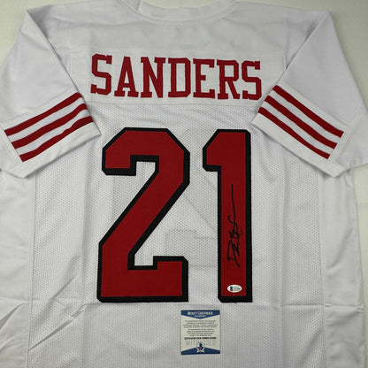 Autographed/Signed Deion Sanders San Francisco White Alternate Football Jersey Beckett BAS COA