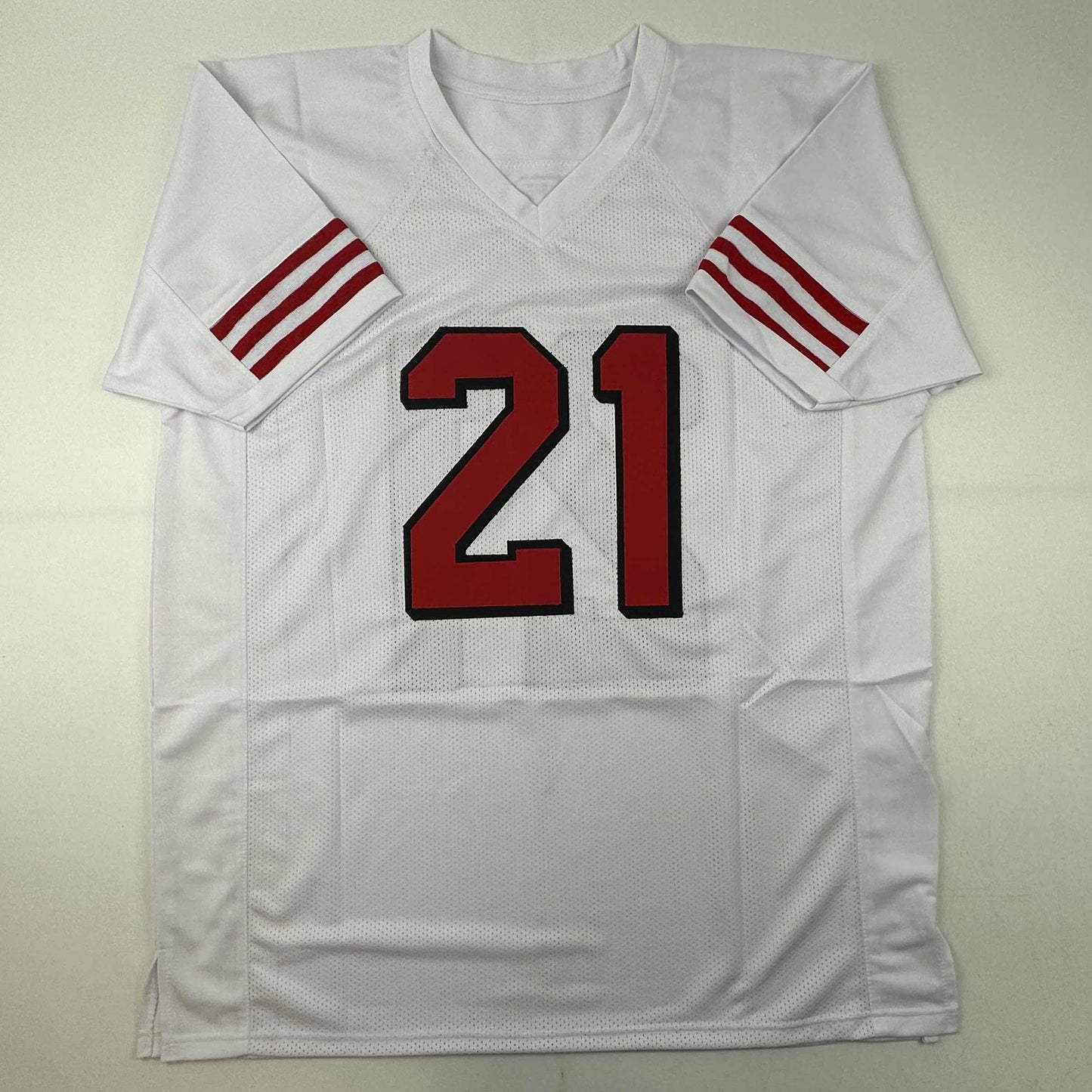 Autographed/Signed Deion Sanders San Francisco White Alternate Football Jersey Beckett BAS COA
