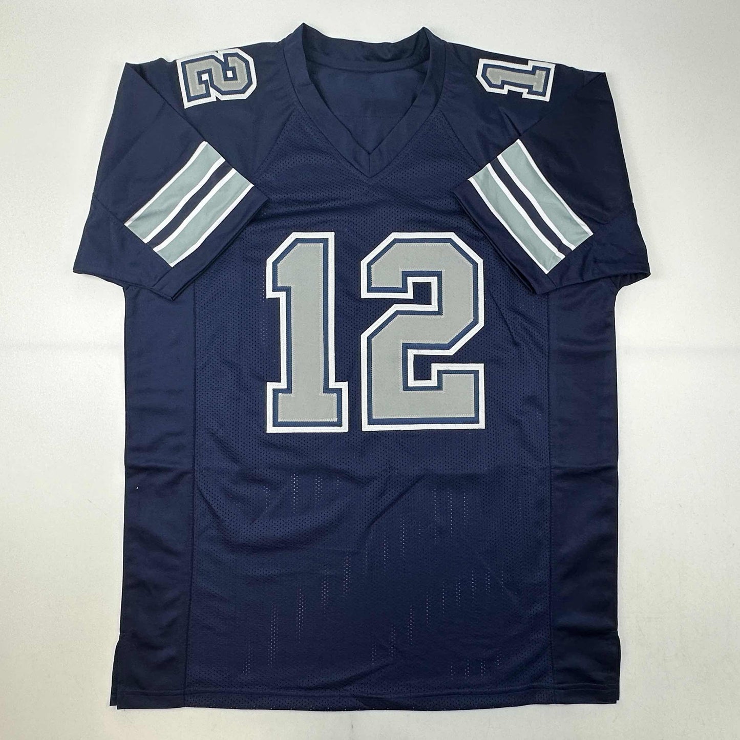 Autographed/Signed Roger Staubach Dallas Blue Football Jersey Beckett BAS COA