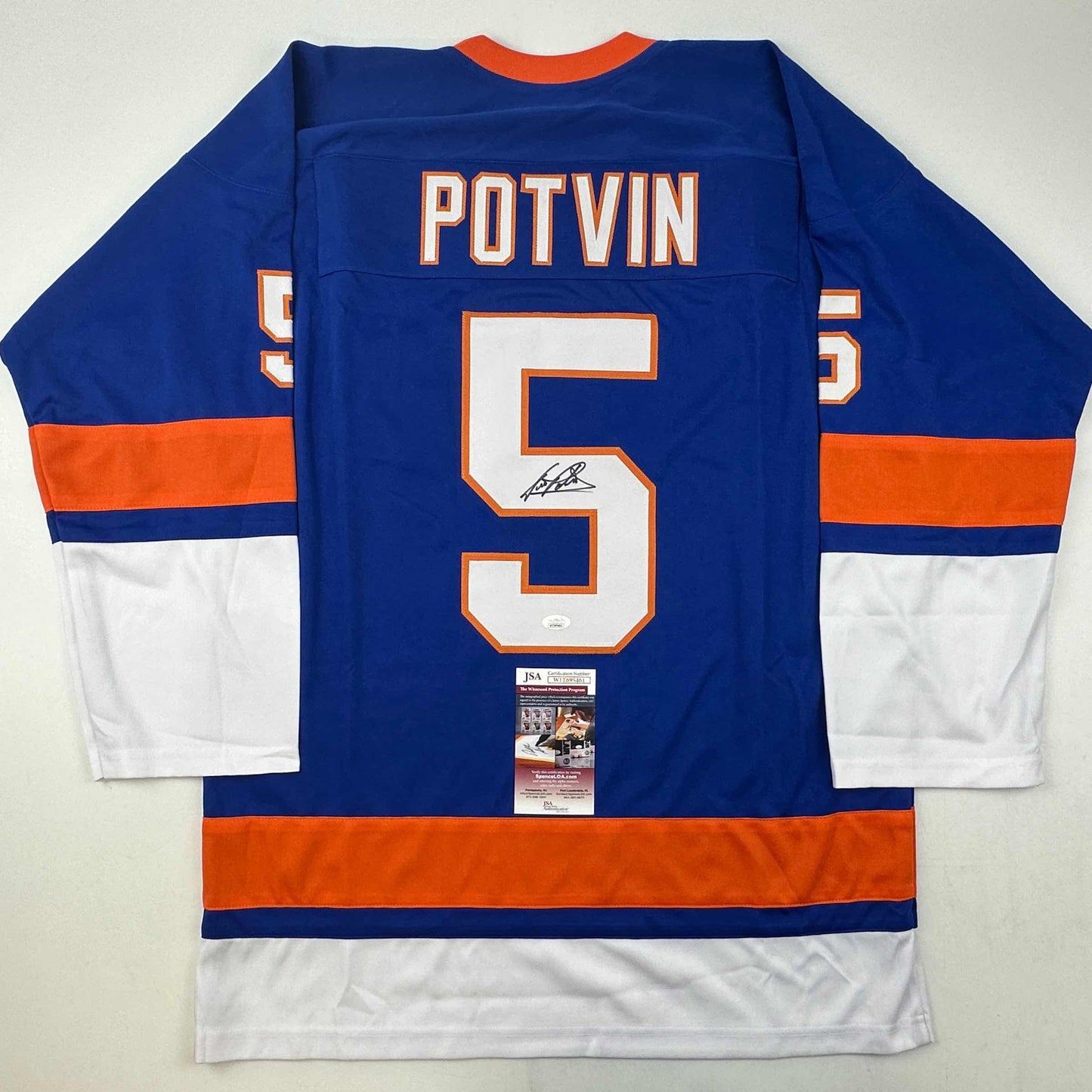 Autographed/Signed Denis Potvin New York Blue Hockey Jersey JSA COA