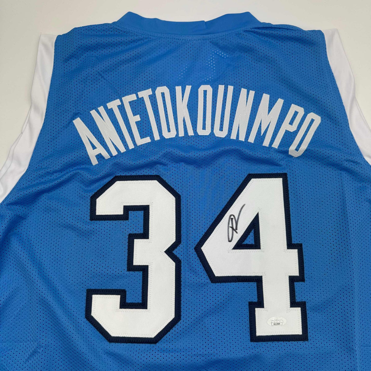 Autographed/Signed Giannis Antetokounmpo Greece Blue Olympic Basketball Jersey JSA COA