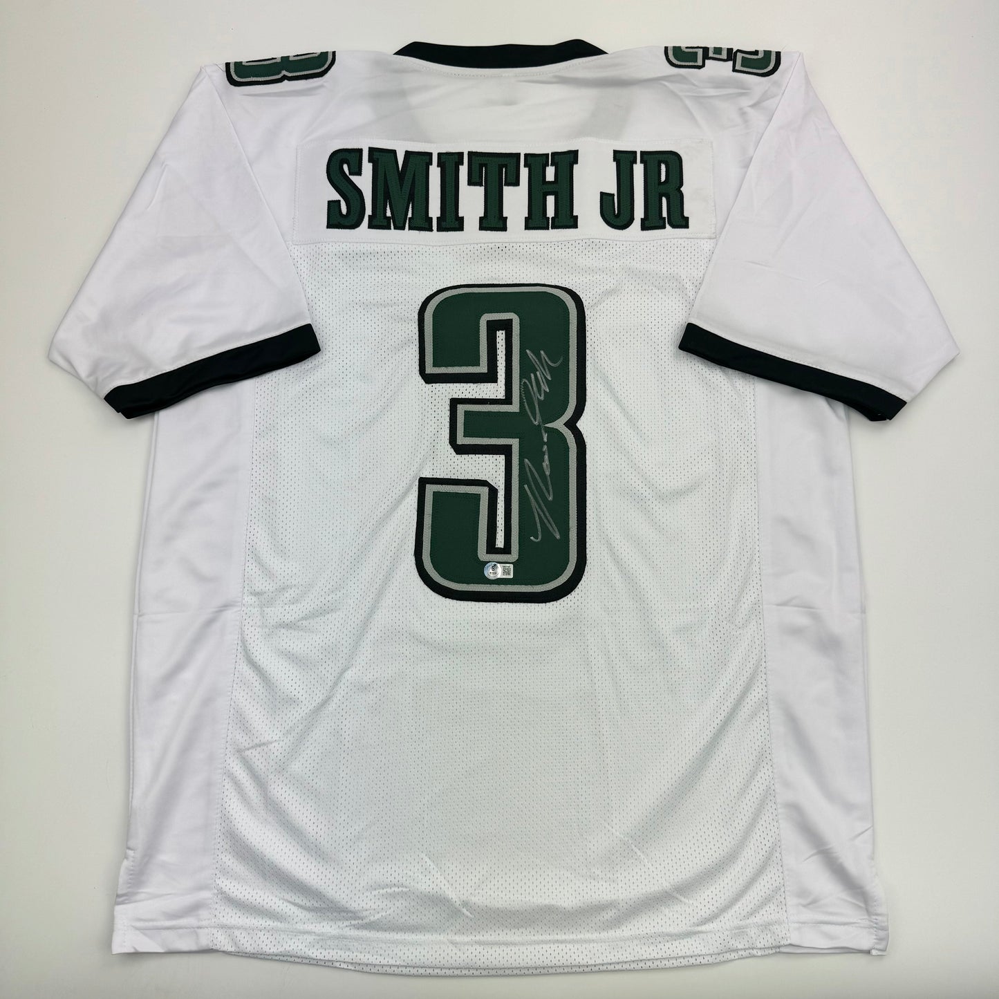 Autographed/Signed Nolan Smith Jr. Philadelphia White Football Jersey Beckett BAS COA