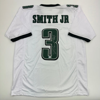 Autographed/Signed Nolan Smith Jr. Philadelphia White Football Jersey Beckett BAS COA