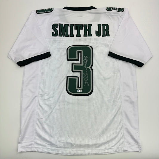 Autographed/Signed Nolan Smith Jr. Philadelphia White Football Jersey Beckett BAS COA