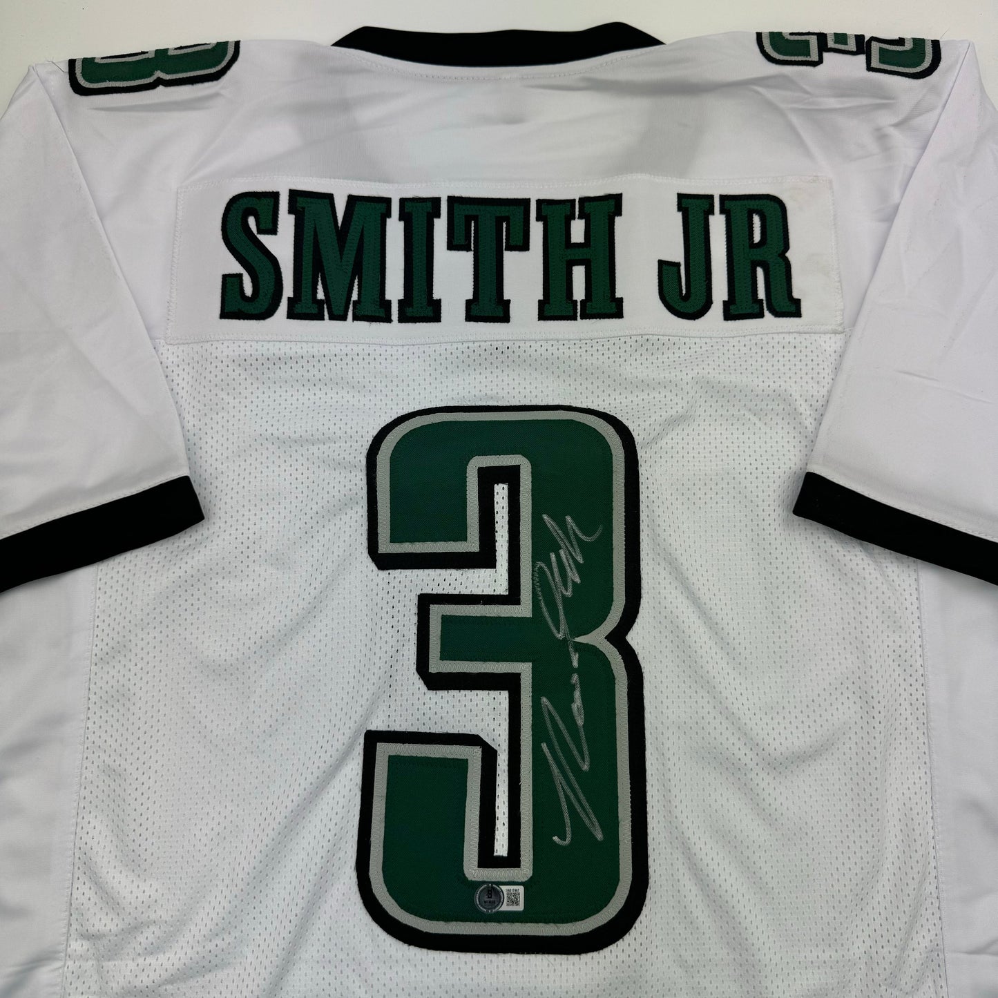 Autographed/Signed Nolan Smith Jr. Philadelphia White Football Jersey Beckett BAS COA