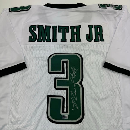 Autographed/Signed Nolan Smith Jr. Philadelphia White Football Jersey Beckett BAS COA