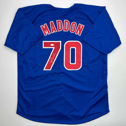 Autographed/Signed Joe Maddon Chicago Blue Baseball Jersey JSA COA