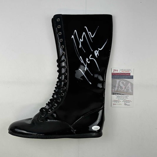Autographed/Signed Hulk Hogan Black WWE WWF Wrestling Boot/Shoe JSA COA Auto