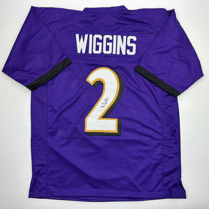 Autographed/Signed Nate Wiggins Baltimore Purple Football Jersey JSA COA