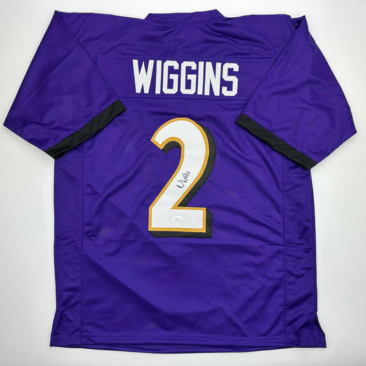 Autographed/Signed Nate Wiggins Baltimore Purple Football Jersey JSA COA