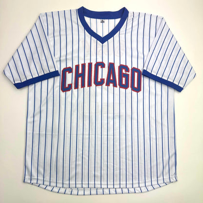 Autographed/Signed Sammy Sosa Chicago Pinstripe Baseball Jersey Beckett BAS COA