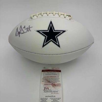 Autographed/Signed Dak Prescott Dallas Cowboys Full Size F/S White Panel Logo Football JSA COA