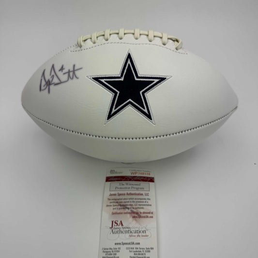 Autographed/Signed Dak Prescott Dallas Cowboys Full Size F/S White Panel Logo Football JSA COA