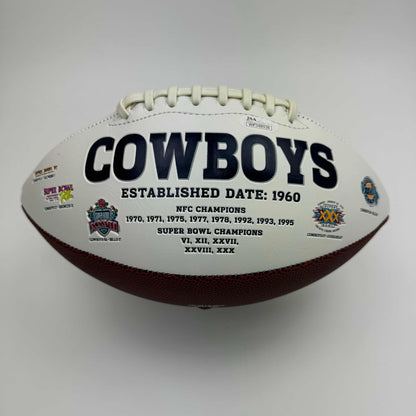 Autographed/Signed Dak Prescott Dallas Cowboys Full Size F/S White Panel Logo Football JSA COA