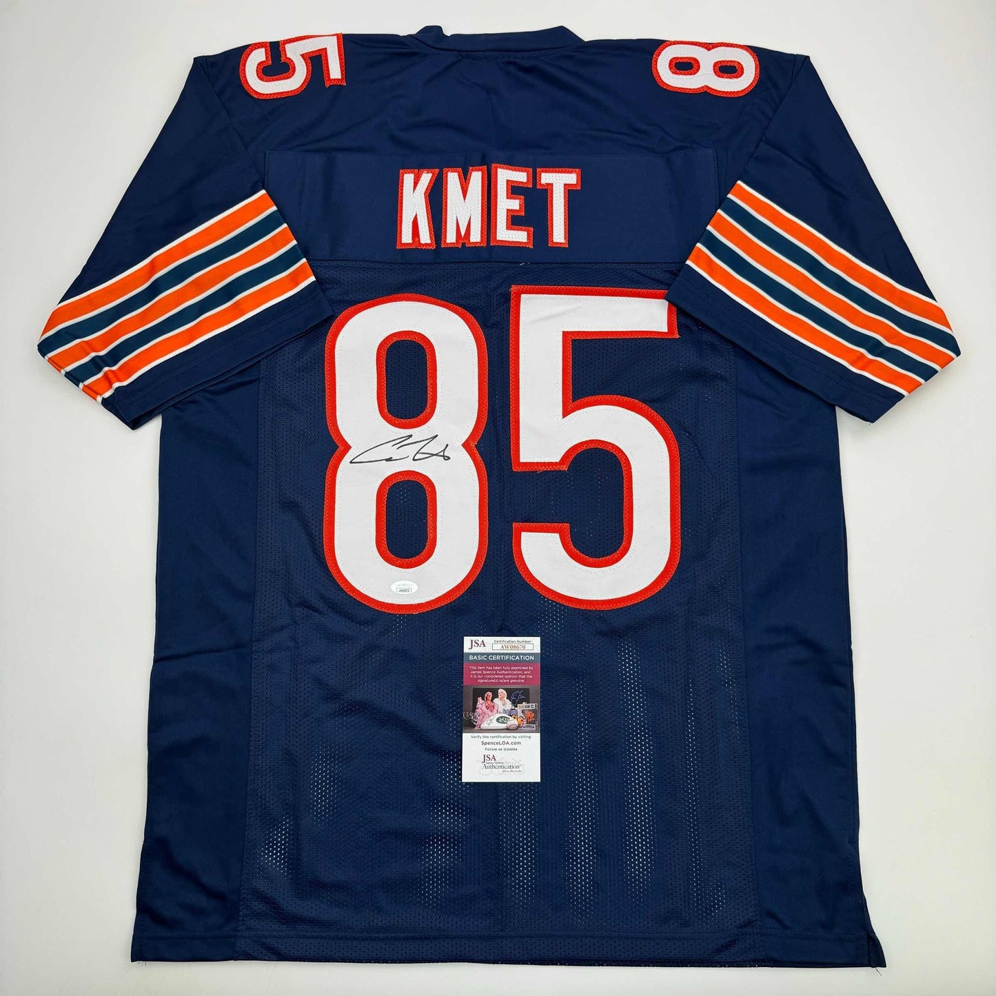 Autographed/Signed Cole Kmet Chicago Blue Football Jersey JSA COA