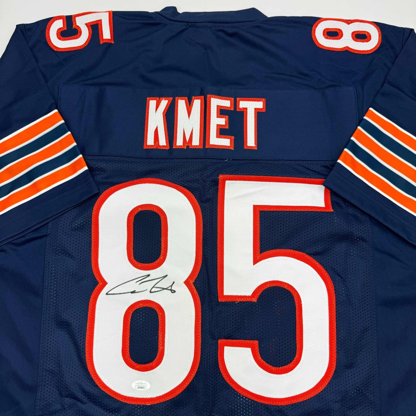 Autographed/Signed Cole Kmet Chicago Blue Football Jersey JSA COA