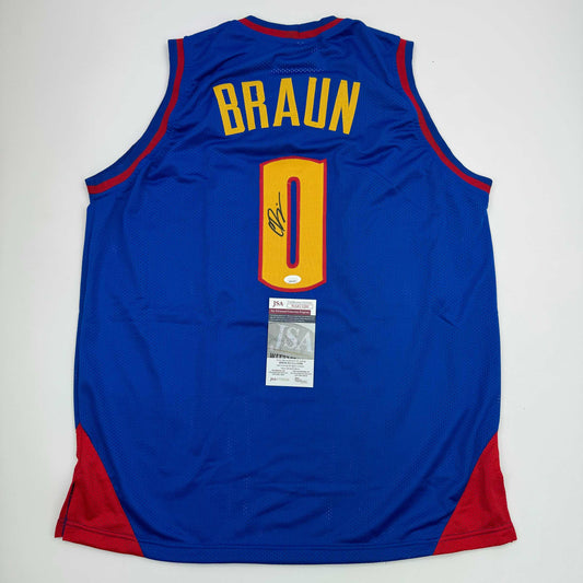 Autographed/Signed Christian Braun Denver Royal Blue Basketball Jersey JSA COA