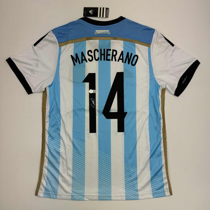 Autographed/Signed Javier Mascherano Argentina Blue Soccer Futbol Jersey Beckett BAS COA