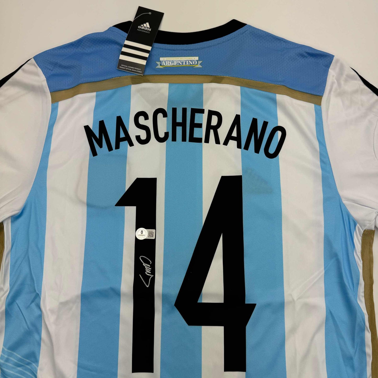 Autographed/Signed Javier Mascherano Argentina Blue Soccer Futbol Jersey Beckett BAS COA