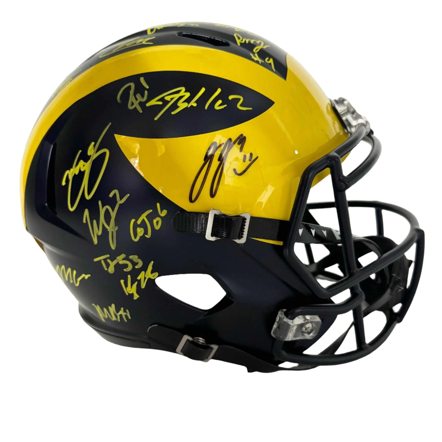 Autographed/Signed 2023 Michigan Wolverines Full-Size Speed Helmet Team-Signed by (18) with J.J. McCarthy, Blake Corum, Roman Wilson, Colston Loveland Beckett BAS COA