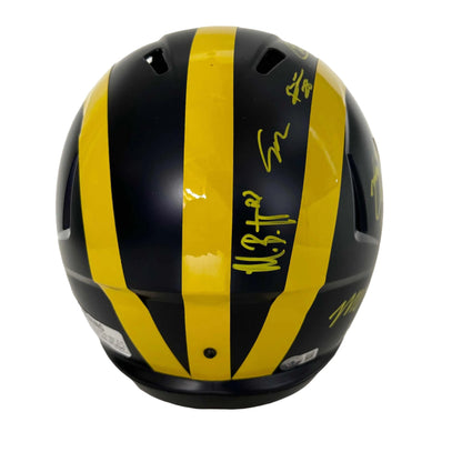 Autographed/Signed 2023 Michigan Wolverines Full-Size Speed Helmet Team-Signed by (18) with J.J. McCarthy, Blake Corum, Roman Wilson, Colston Loveland Beckett BAS COA