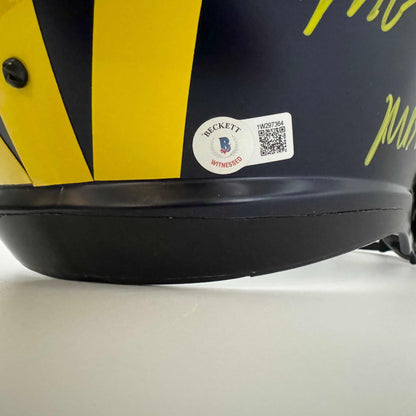 Autographed/Signed 2023 Michigan Wolverines Full-Size Speed Helmet Team-Signed by (18) with J.J. McCarthy, Blake Corum, Roman Wilson, Colston Loveland Beckett BAS COA