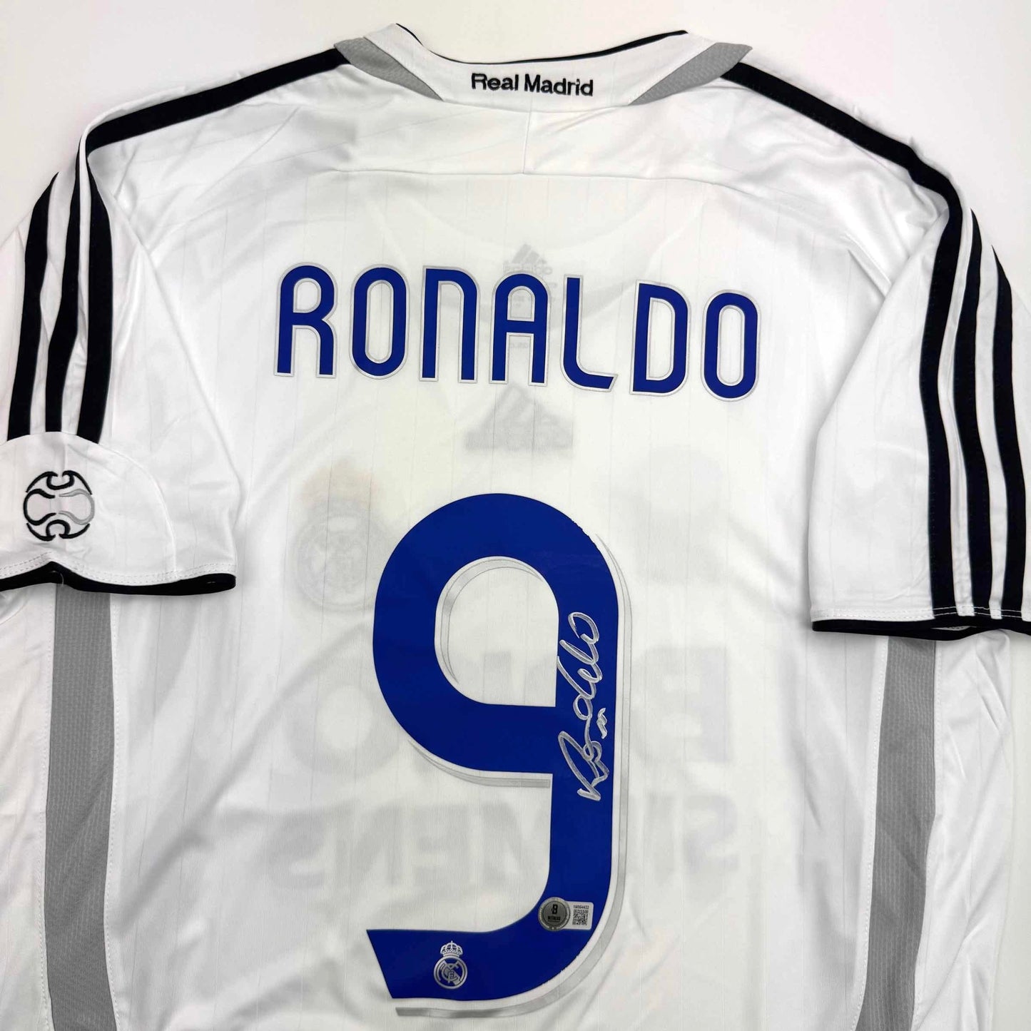 Autographed/Signed Ronaldo Nazario Real Madrid White Soccer Jersey Beckett BAS COA