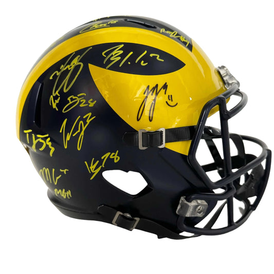 Autographed/Signed 2023 Michigan Wolverines Full-Size Speed Helmet Team-Signed by (19) with J.J. McCarthy, Blake Corum, Roman Wilson, Colston Loveland Beckett BAS COA