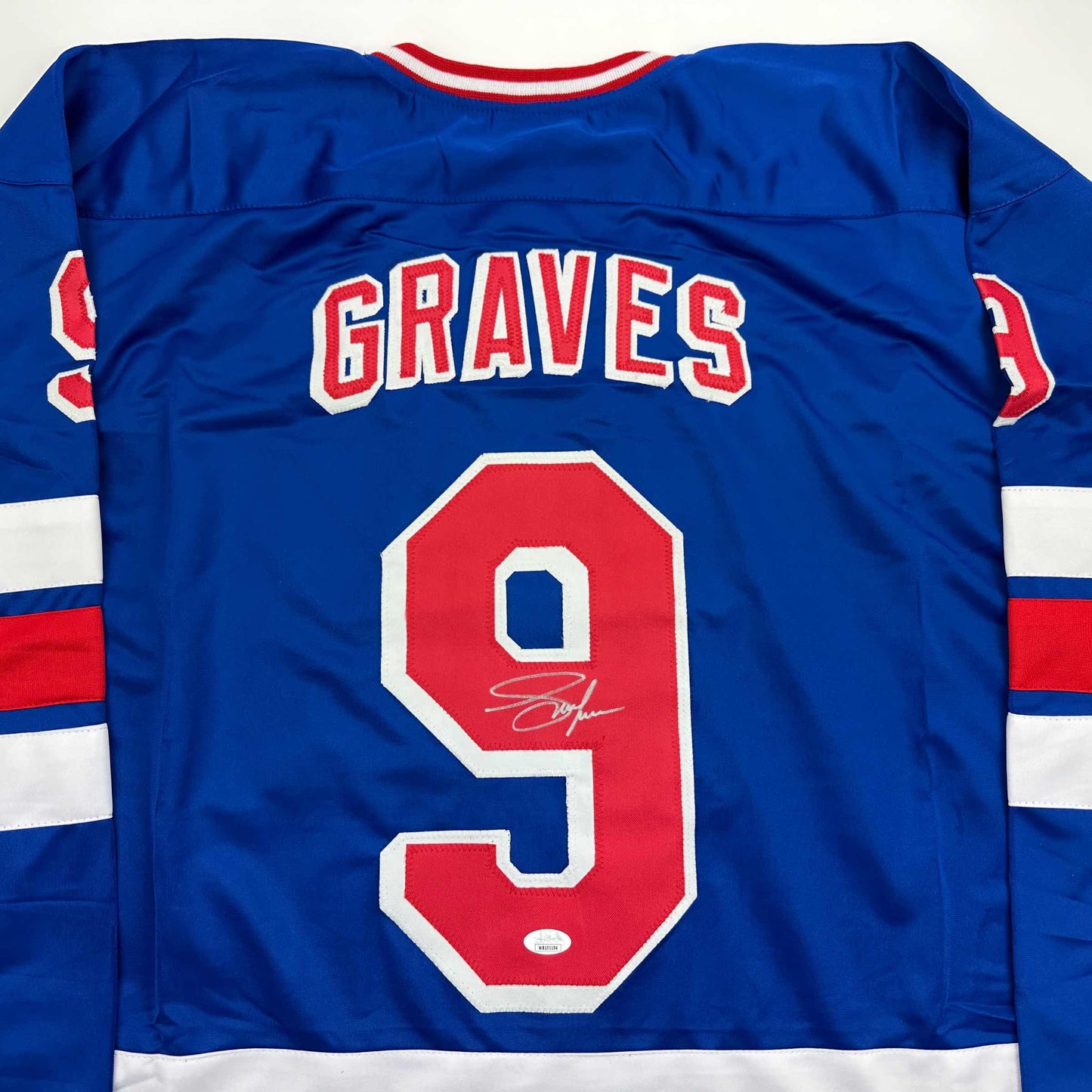 Autographed/Signed Adam Graves New York Blue Hockey Jersey Beckett BAS COA