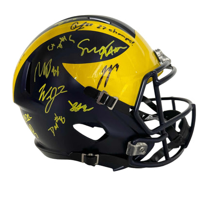 Autographed/Signed 2023 Michigan Wolverines Full-Size Speed Helmet Team-Signed by (17) with J.J. McCarthy, Blake Corum, Roman Wilson, Colston Loveland Beckett BAS COA