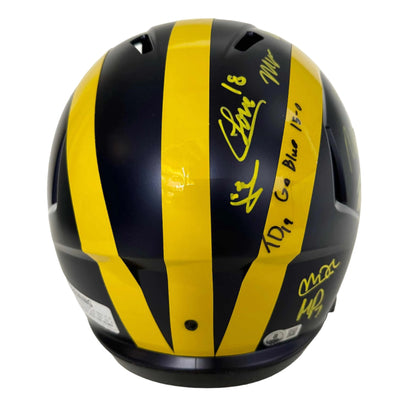 Autographed/Signed 2023 Michigan Wolverines Full-Size Speed Helmet Team-Signed by (17) with J.J. McCarthy, Blake Corum, Roman Wilson, Colston Loveland Beckett BAS COA