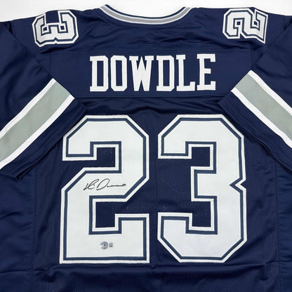 Autographed/Signed Rico Dowdle Dallas Blue Football Jersey Beckett BAS COA