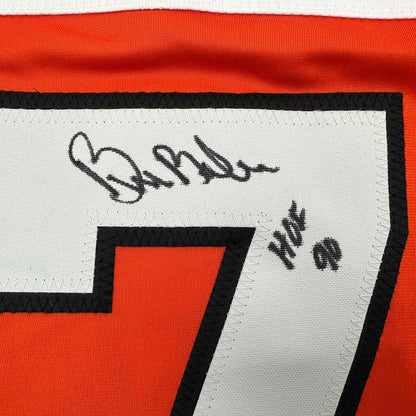 Autographed/Signed Bill Barber HOF 90 Philadelphia Orange Hockey Jersey Beckett BAS COA