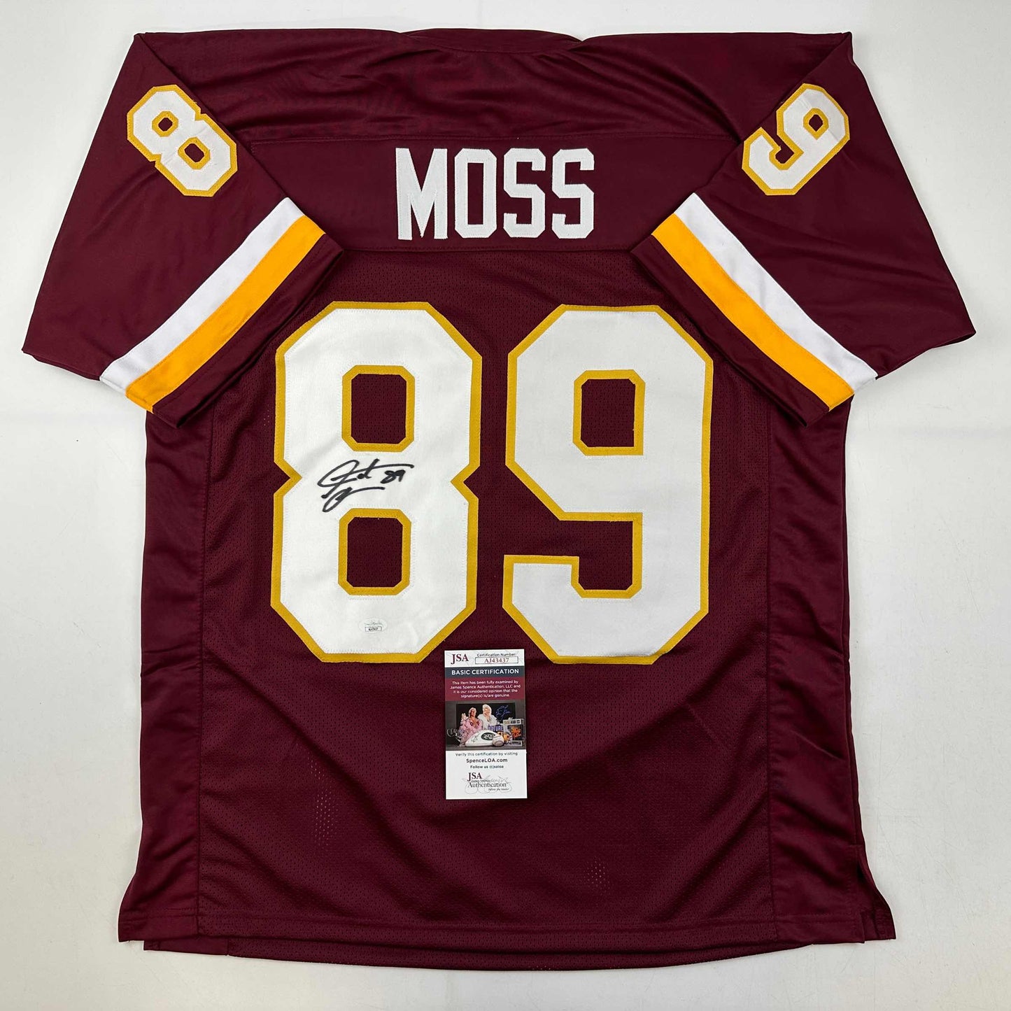 Autographed/Signed Santana Moss Washington Burgundy Football Jersey JSA COA